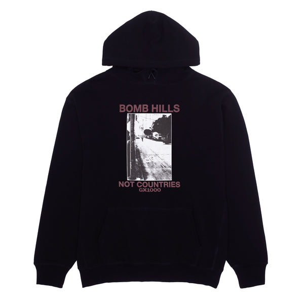 Bomb Hills Not Countries Hoodie [Black W/ Burgundy Font]