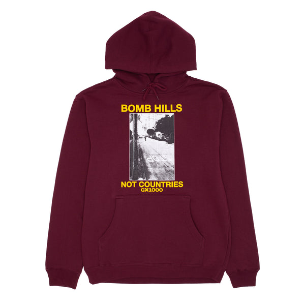 Bomb Hills Not Countries Hoodie [Burgundy W/ Yellow Font]