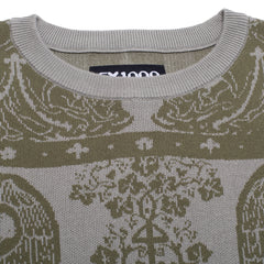 Jacquard Knit Angel Sweater [Grey w / Green]
