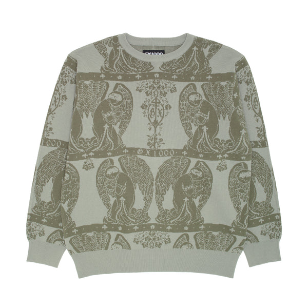 Jacquard Knit Angel Sweater [Grey w / Green]