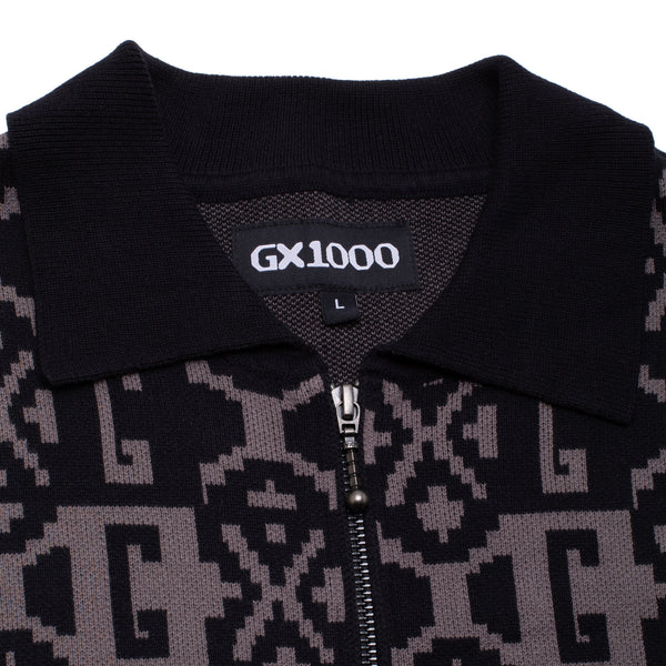 Jacquard Knit Zip Up [Black]