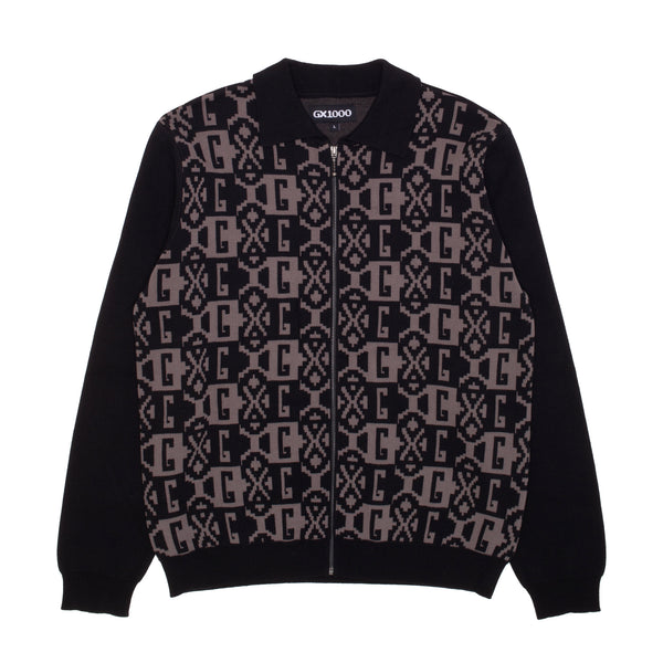 Jacquard Knit Zip Up [Black]