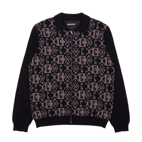 Jacquard Knit Zip Up [Black]