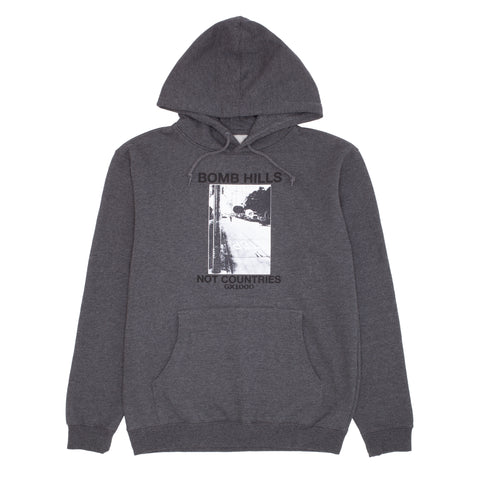 Bomb Hills Not Countries Hoodie [Charcoal W/ Black Font]
